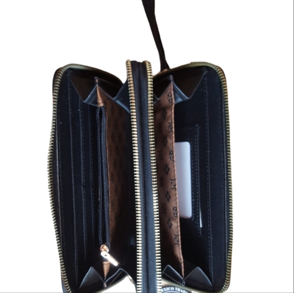 Leather wallet for women Wristlet Purse Clutc small black round zipper Charis Ma - Picture 5 of 12